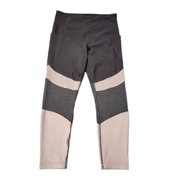 Athleta Leggings Womens Medium Salutation 7/8 Gray Pink Crop Athleisure Gym Yoga - Picture 1 of 12